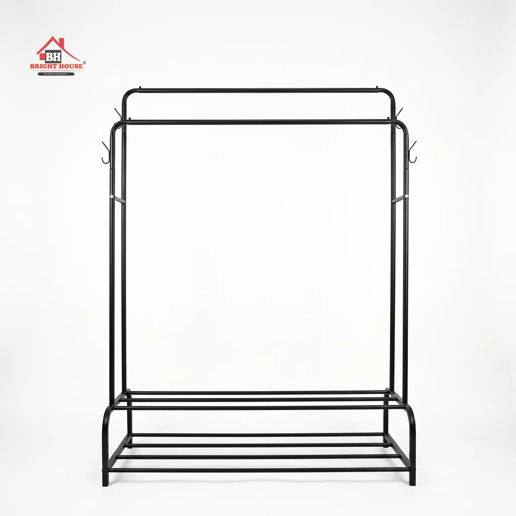 Dual Pole Metal Clothes Stand by Bright House With Dual Shoe Tiers